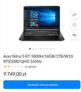 ACER NITRO 5 RTX3080 165Hz R7-5800H 16GB/3200hz1TB