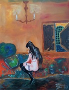 obraz olejny KOBIETA Z PAPIEROSEM 30/40