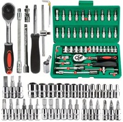 Zestaw narzędzi 46 el. 1/4 cala nasadki bity klucz zapadkowy