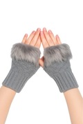 Śliczne rękawice bez palcy szare z futerkiem NOWE