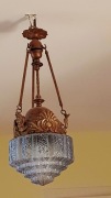 Antyczna lampa z brązu/miedzi historyzmu/secesja, oryginalny klosz