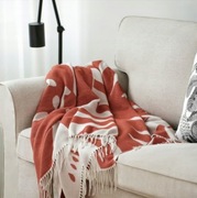 Koc pled Ikea boho kwiatowy pomarańczowy