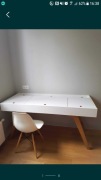 Duże biurko 160x70 białe z drewnianymi nogami