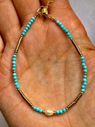 Bransoletka damska naturalne kamienie turkus perła | regulowana 22 cm