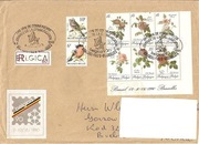 Róże z bloku Bl. 61 i ptaki na liście z Belgiize stemplem Belgica 90