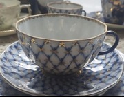 Łomonosow siatka kobaltowa filiżanka ze spodkiem do herbaty 