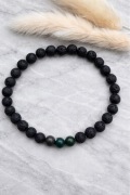 Bransoletka Noir męska kamienie naturalne lawa wulkaniczna Agat indyjski