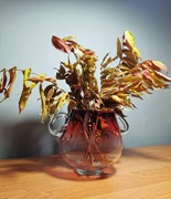 Wazon Tarnowiec dzbanek z uszami szkło kolorowe PRL Vintage