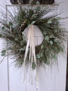 Wielkanocny wianek wieniec boho 80 cm zielone żywe gałązki i eukaliptus