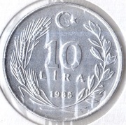 TURCJA 10 lirów 1985, KM# 964, AU