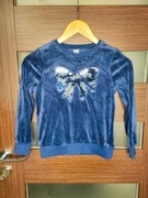 Granatowa welurowa bluza z kokardą w cekiny 128 (1)