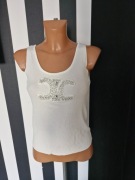 Top damski prążek, bluzka biała/śmietanka , cyrkonie na Celine