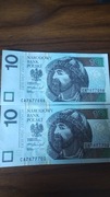 Banknoty 10 zł 2016 ciekawe numery, ser. CA