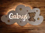 Lampka okrągła z imieniem dziecka - na baterie - chmurka z misiem