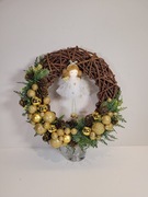 Wianek świąteczny zimowy bożonarodzeniowy stroik z Aniołkiem. Rękodzieło.