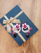 Białe malinowe kolczyki sutasz na wesele ślub