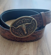 Kowbojski pasek western USA z klamrą z głową byka  dł.110cm 