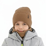 Komplet dla chłopca czapka komin z wełny merino zimowy ciepły beżowy