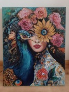 Abstrakcyjny portret kobiety pt. "Kobieta z pawiem  "