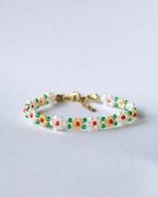 Bransoletka w kwiaty ręcznie wykonana, pomarańczowa, zielona, pastele