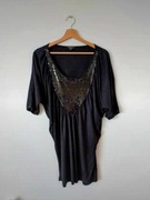 Czarna bluzka Adelais vintage cekiny tunika retro 90s oversize wiskoza L