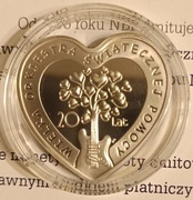 10 zł 2012 – 20 LAT WOŚP  SREBRO Ag 925  SERCE  KAPSUŁA  FOLDER NBP UNC