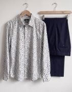 Zestaw męski elegancki koszula we wzorki + spodnie na kant granat H&M M/L 