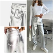 Skórzane srebrne spodnie z H&M w rozmiarze L/XL (US 14/ EUR 46)