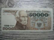 BANKNOT PRL 50000 ZŁOTYCH 1989 ROK SERIA AC STASZIC UNC