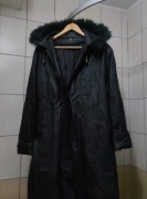 płaszcz damski XL skórzany kolor czarny fason długi lekko taliowany wykona