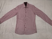 Wiśniowa elegancka wzorzysta koszula Next Signature 39 S Slim Fit jak nowa