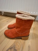 trapery rude śniegowce pomarańczowe ocieplane botki buty zimowe z futerkiem