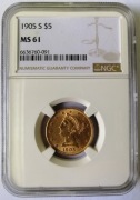 5 dolarów 1905 S NGC MS61