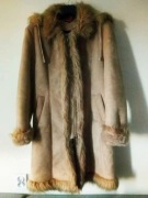 Kożuch, brązowy sztuczna skóra, XL