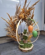 Wieniec stroik wielkanocny króliczek suszki trawy zboża drewno mech