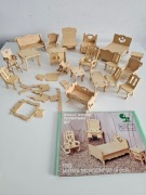 Mebelki drewniane w stylu eko do domku dla lalek zestaw