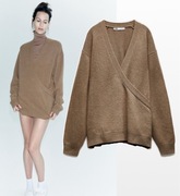 ZARA sweter-kardigan ze 100% kaszmiru z ozdobnym wiązaniem, beżowy, r. M-L