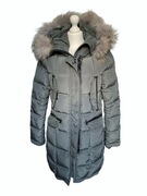 Zimowa, długa kurtka puchowa, puch naturalny, Blonde no.8, szara, S