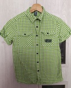 Koszula w kratkę dla chłopca krótki rękaw kolor zielono/biały wzrost 128cm