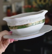 Sosjerka Porcelana Chodzież zlote zdobienia zielony prl 