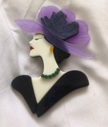 Dama w kapeluszu Broszka akryl XXL 