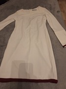 Elegancka sukienka w kolorze ecru z bordowymi akcentami #S#