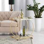 Westwing złoty barek wózek barowy na kółkach okrągły konsola cateringowy