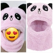 Czapka dla dziewczynki panda różowa ciepła z szalikiem