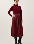 Karen Millen bordowa burgundowa sukienka XS 34 plisowana z półgolfem