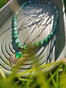 Naszyjnik awenturyn zielony rondelki stal chirurgiczna handmade 50 cm