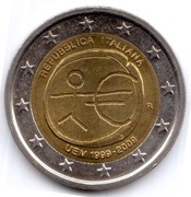 WŁOCHY 2 euro 2009, KM# 312, UNC, 10-lecieUnii Gospodarczej i Walutowej