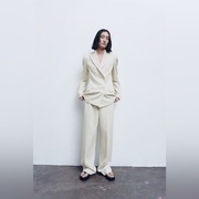 ZARA Długie ELEGANCKIE SZEROKIE SPODNIE z WYSOKIM STANEM Ivory Rozmiar S