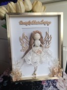 Ramka anioł stróż pamiątka dekoracja prezent handmade chrzest komunia 