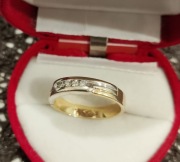 Złoty (585) pierścionek z diamentami (zaręczynowy, obrączka)